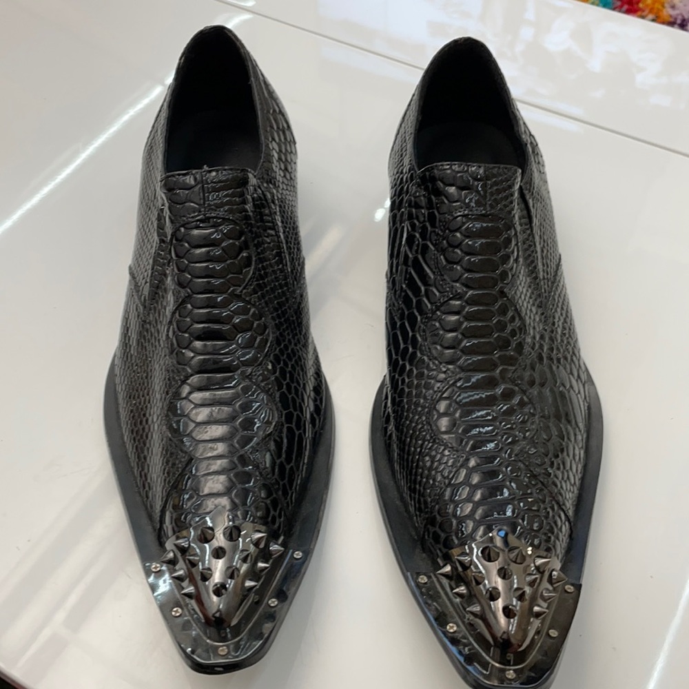 Black men’s dress radical rocker shoes spike toes